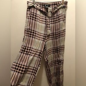 Rewash High-Waisted Plaid Wide Legged Pants